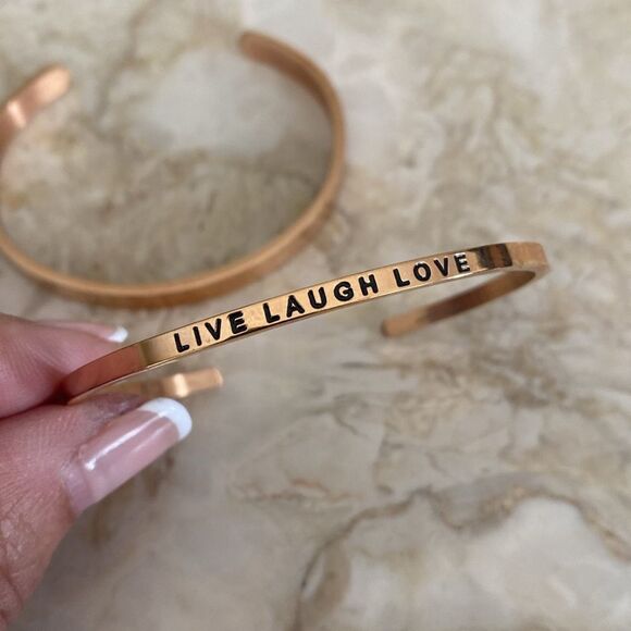 Pair of Inspirational Cuff Beacelets Rose Gold “Granddaughter” “Live Love Laugh” - Picture 3 of 9